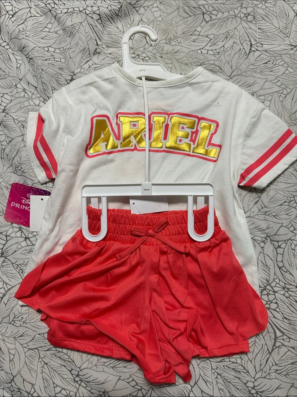 Kids Disney Ariel Mermaid Graphic Tee - White & Coral Pants